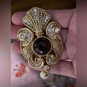 Jeff Lieb Pear Drop Brooch with Large Faux Cabochon Purple Stone